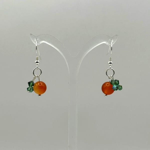 Carnelian Pumpkin Earrings with Swarovski gems and Sterling Silver