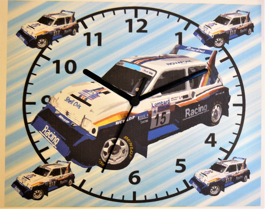 metro 6R4 car wall hanging clock classic metro racing rally car flying brick