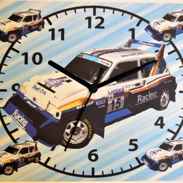 metro 6R4 car wall hanging clock classic metro racing rally car flying brick