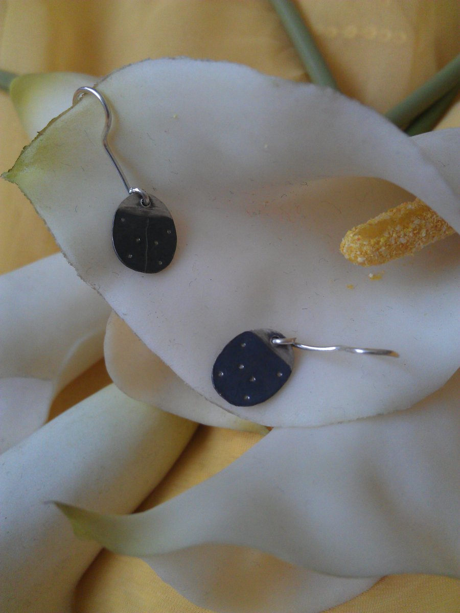 Black ladybird sterling silver earrings