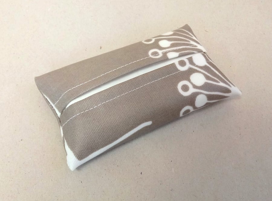 Tissue holder in grey with white pattern, tissues included, SALE