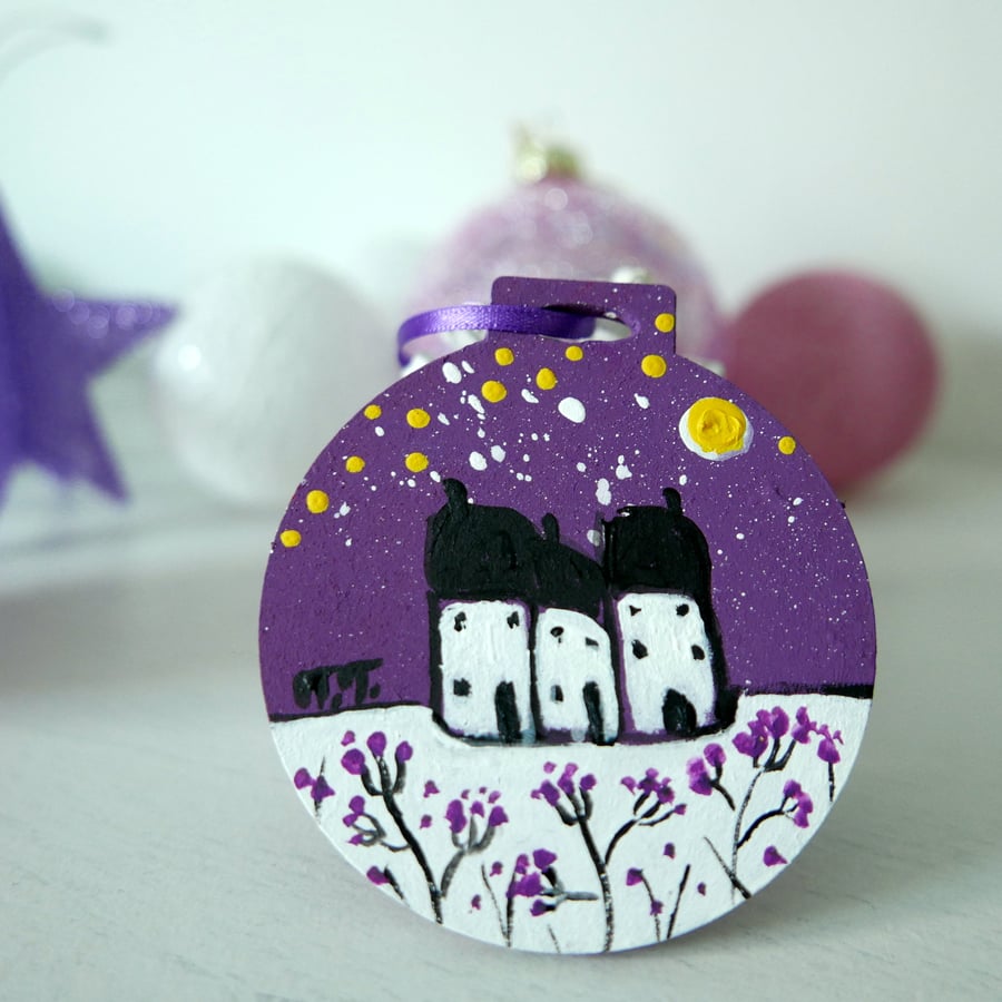 Purple Christmas Decoration, Cottage Style Winter Decor, Rustic Countryside