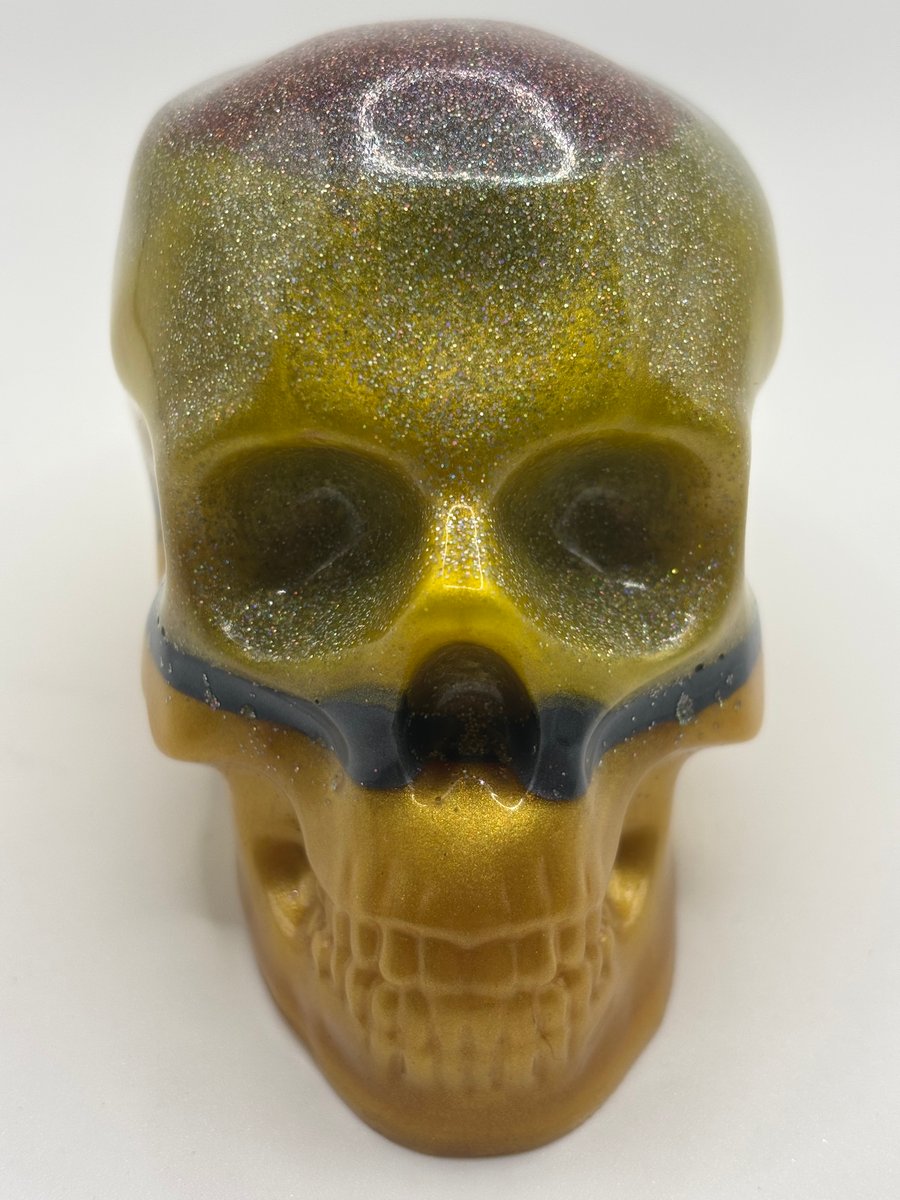 Multi coloured glitter resin skull