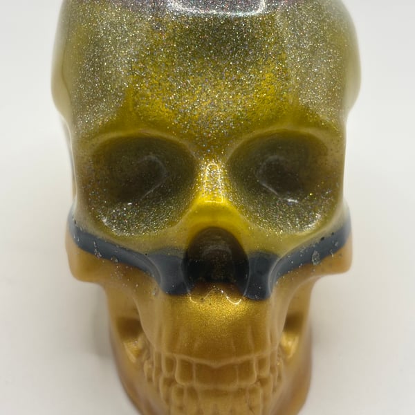 Multi coloured glitter resin skull