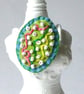 Brooch pin, oval, beaded, fabric, Edith - Image 1