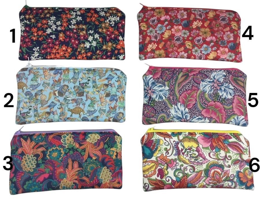 Liberty fabric zip pouch to fit larger phones, floral makeup pouch, pencil case,