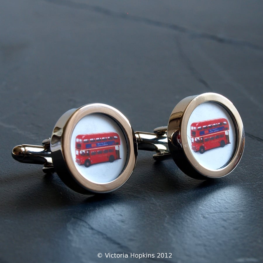 London Cuff Links of the Iconic Red Bus, Great British Design