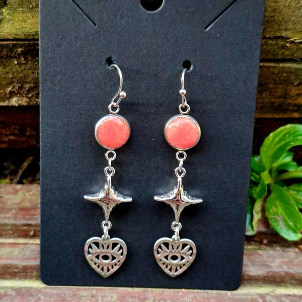 Gothic romantic dangle earrings star eye rebel handmade emo alternative jeweller