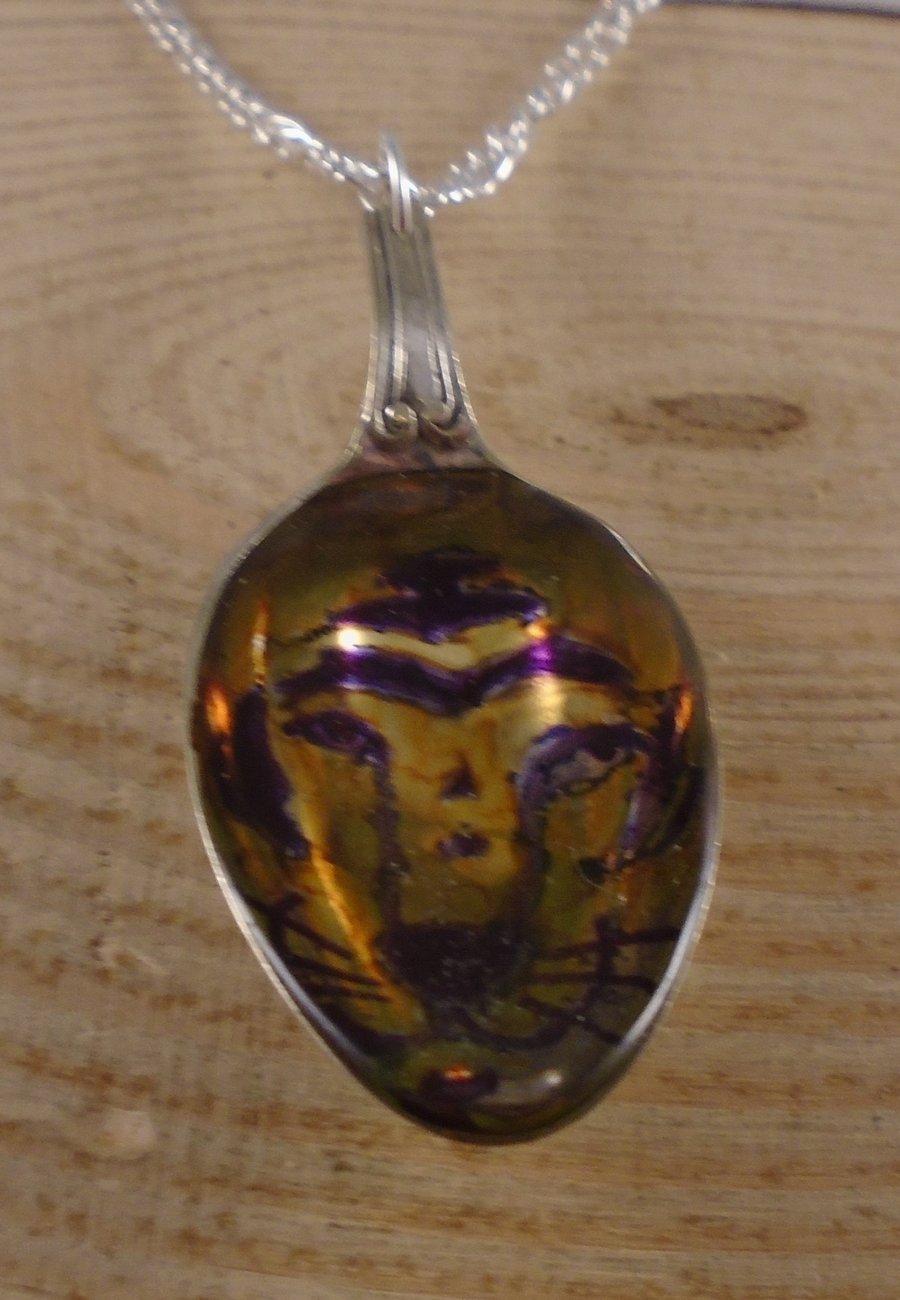 Upcycled Silver Plated Tiger Resin Spoon Necklace SPN082007