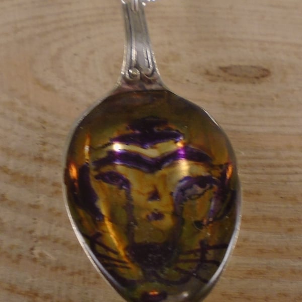 Upcycled Silver Plated Tiger Resin Spoon Necklace SPN082007
