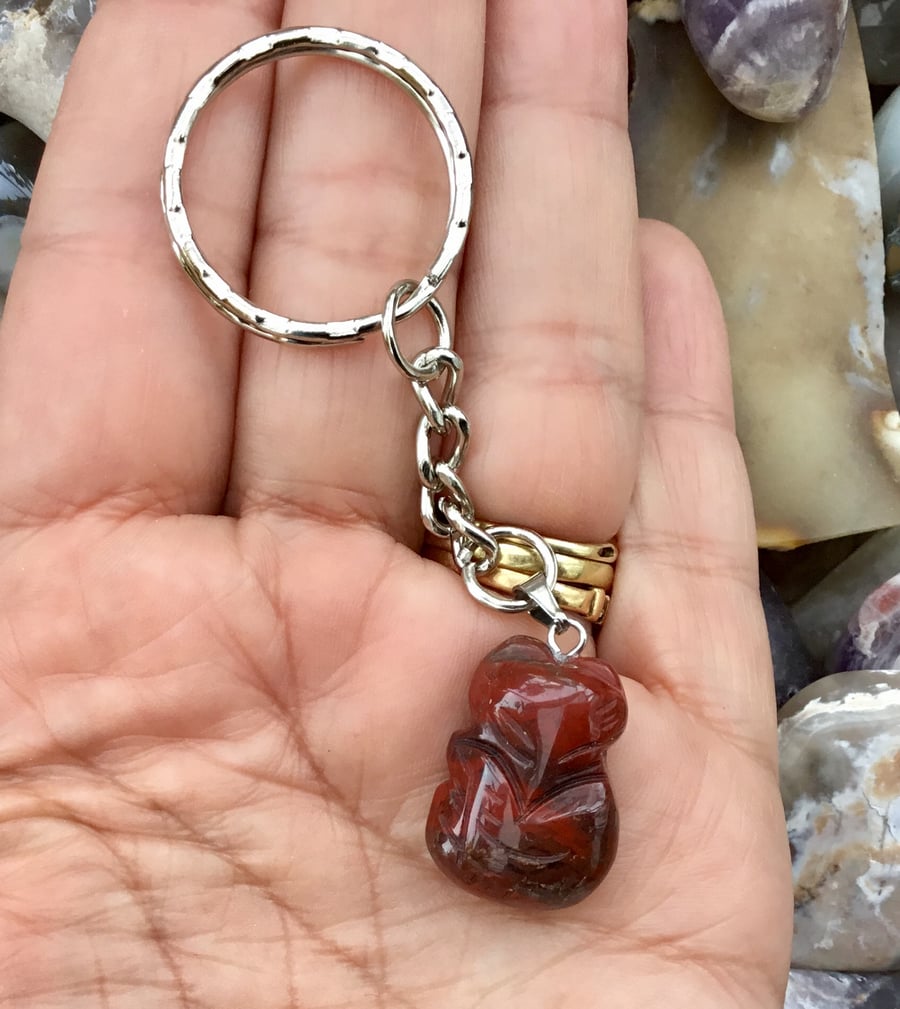 Little Red Fox!  Red Jasper Gemstone Keyring or Handbag Charm.