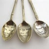 Three Mismatched Un-Festive Apostles, Hand Stamped Xmas Vintage Coffeespoons