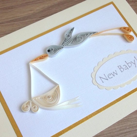 Quilled stork - new baby birth congratulations card