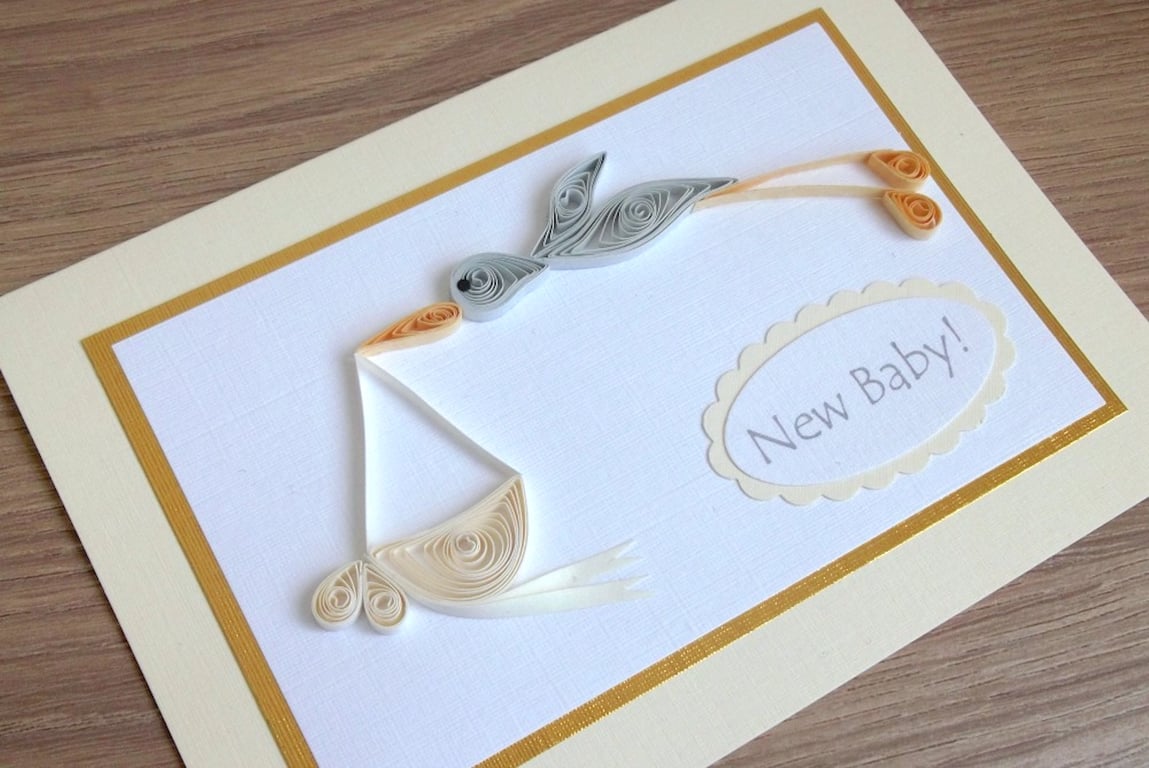 Quilled stork - new baby birth congratulations card