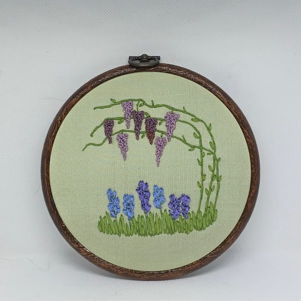 Silk Ribbon Wisteria Flower Hand Embroidery Hoop