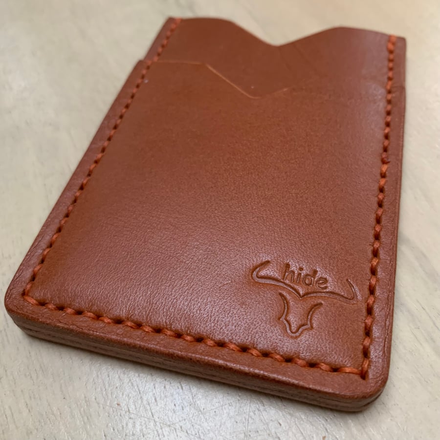 Leather card holder wallet in tan 