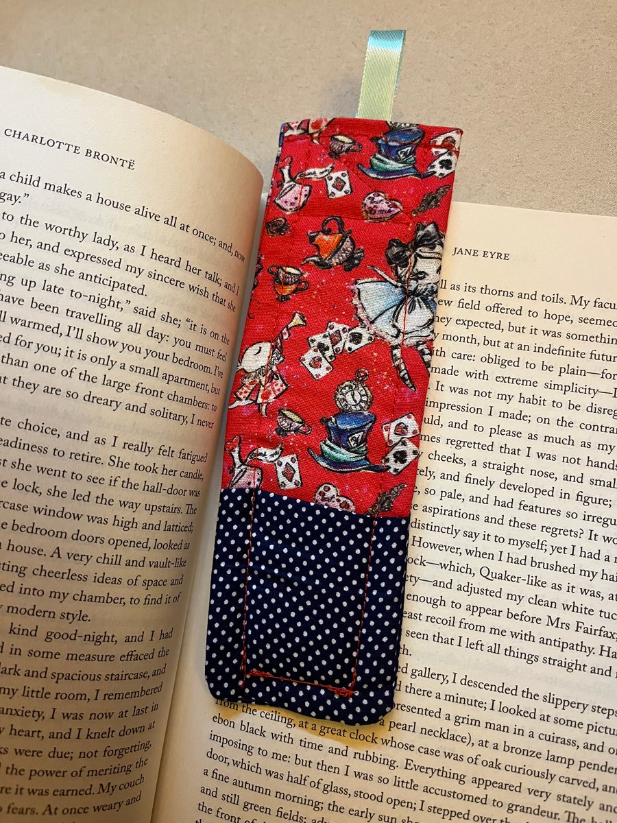 Alice in Wonderland Handmade Quilted Bookmark with Ribbon