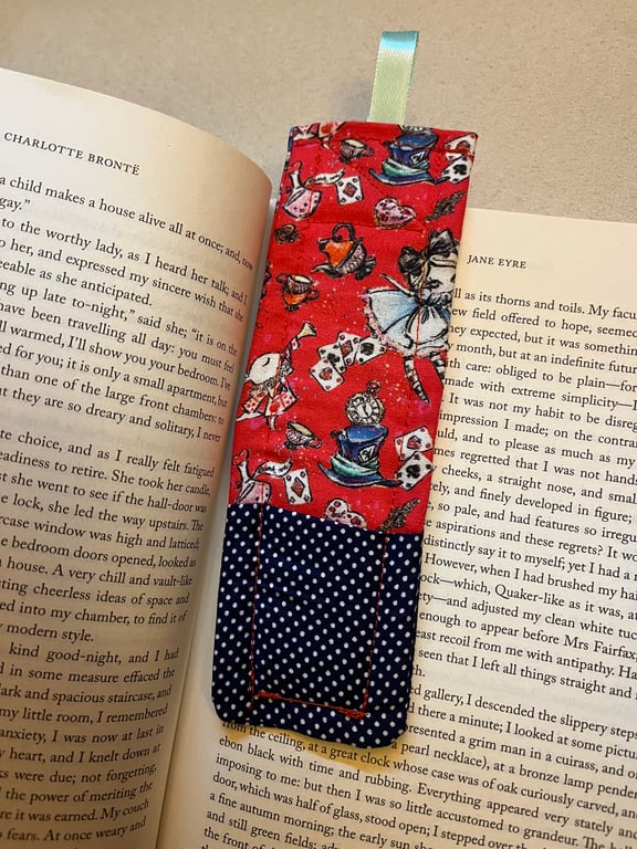 Alice in Wonderland Handmade Quilted Bookmark with Ribbon