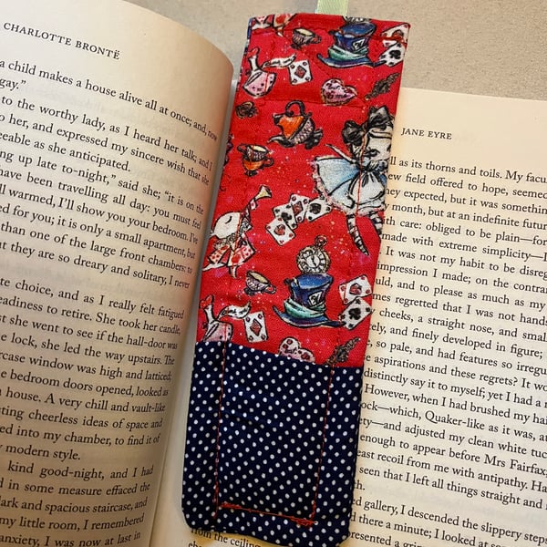 Alice in Wonderland Handmade Quilted Bookmark with Ribbon