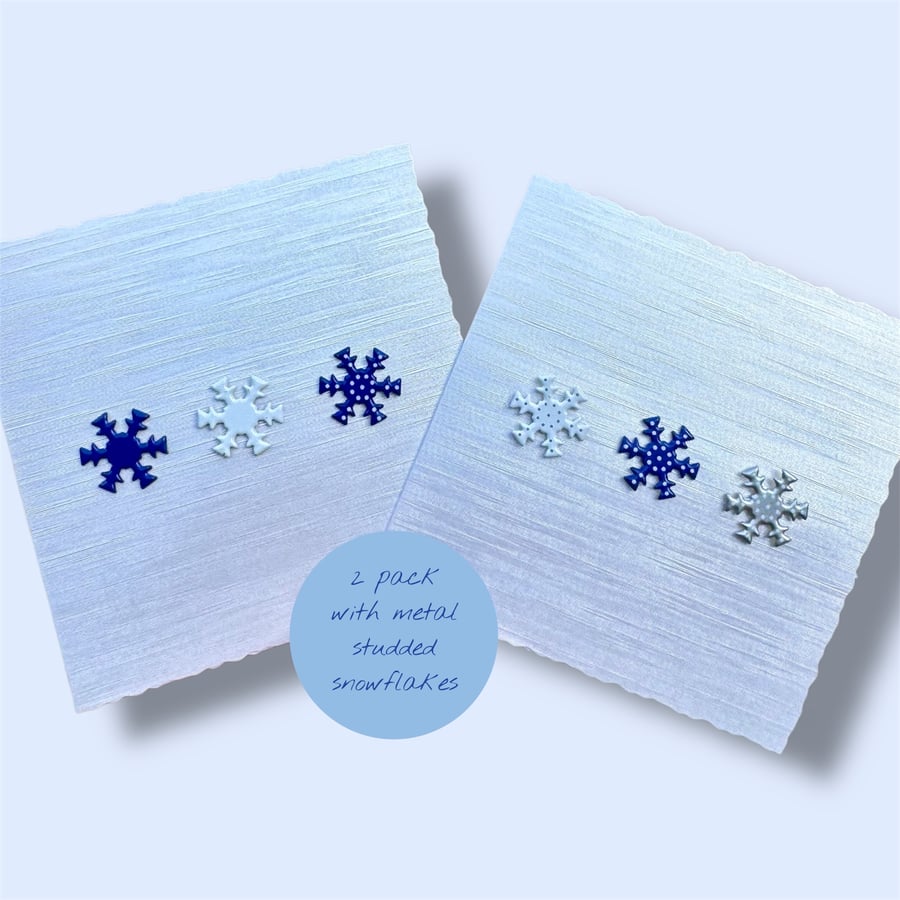 Christmas cards, pack of 2 with blue and white snowflakes on a shiny card 
