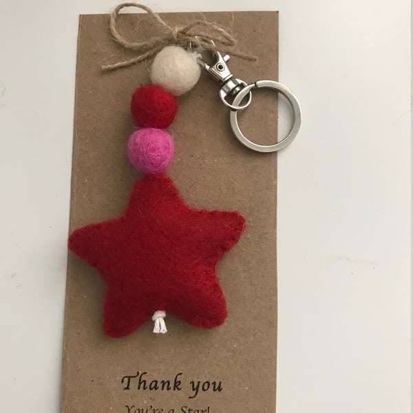 Felt Star Keyring, Handmade Felt Keyring, Thank you Teacher Gift, Valentines Gif