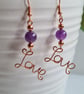 Natural Amethyst & Copper Dangle LOVE  Earrings Gift Crystal Jewellery Jewelry - Image 1