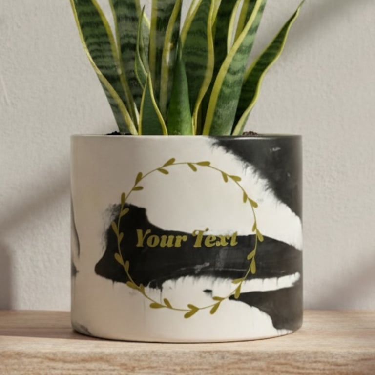 Personalised Black and White Personalised Plant Pot  - Gold, White or Red Vinyl