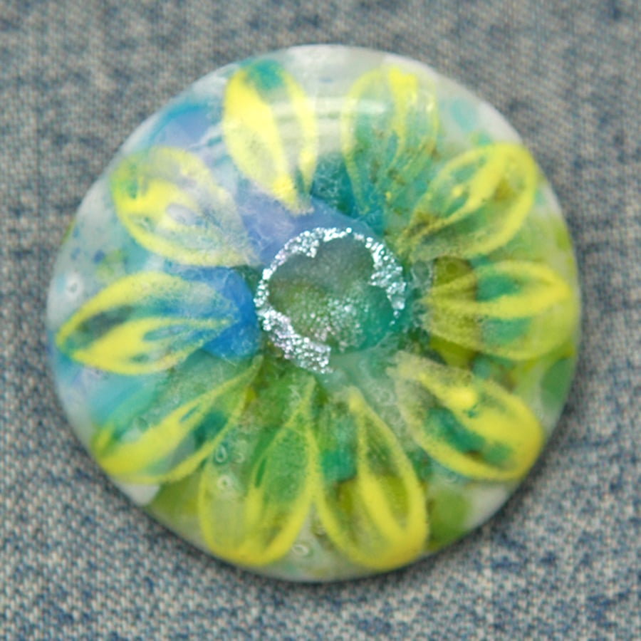 Fused Glass Yellow Flower Brooch