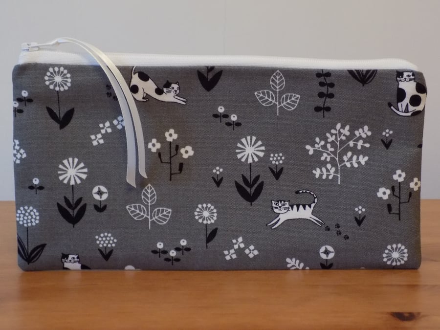 'Grey Cats' Fabric Pencil Case Make Up Bag Cotton Cosmetics Purse