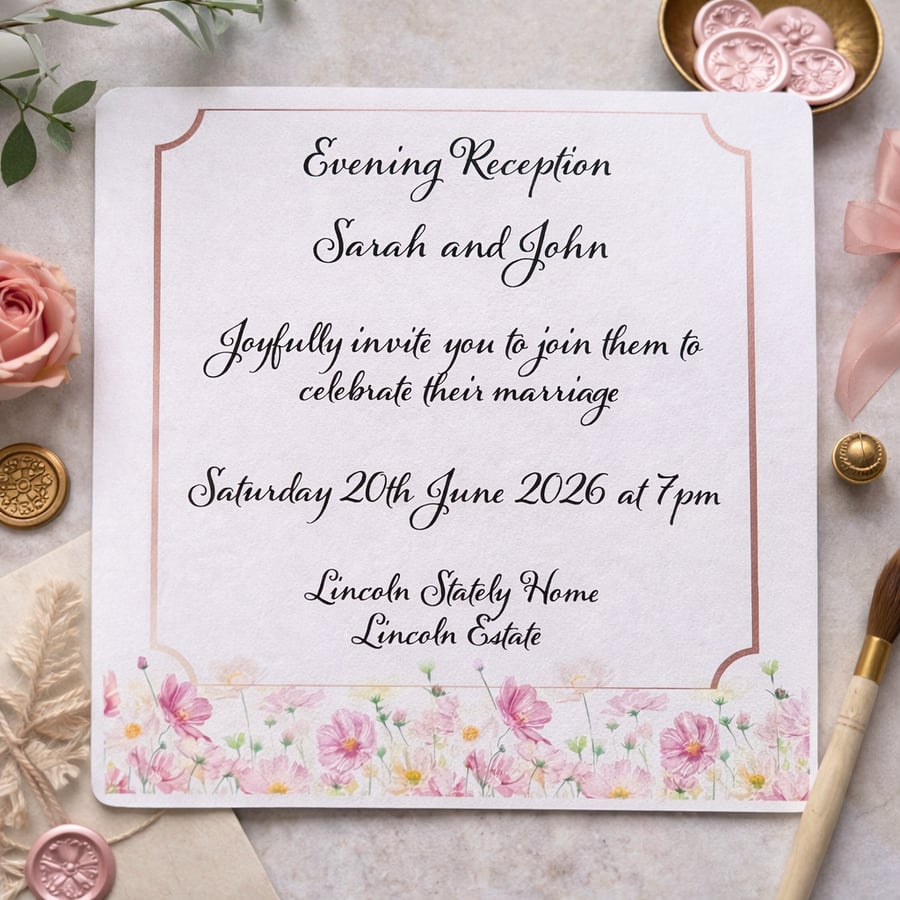 Painterly Floral Evening Reception Invitation with Handmade Envelope