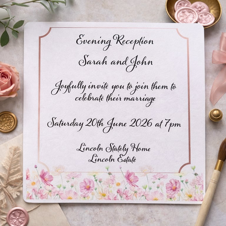 Painterly Floral Evening Reception Invitation with Handmade Envelope