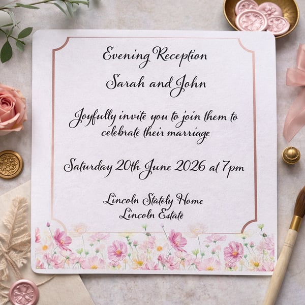 Painterly Floral Evening Reception Invitation with Handmade Envelope