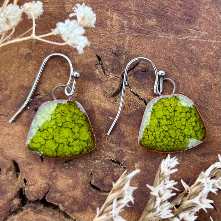 Handmade Green Ceramic Earrings: Glazed Clay Dangle, Hypoallergenic Hooks