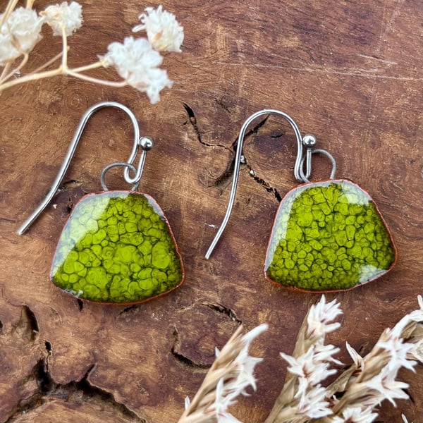 Handmade Green Ceramic Earrings: Glazed Clay Dangle, Hypoallergenic Hooks