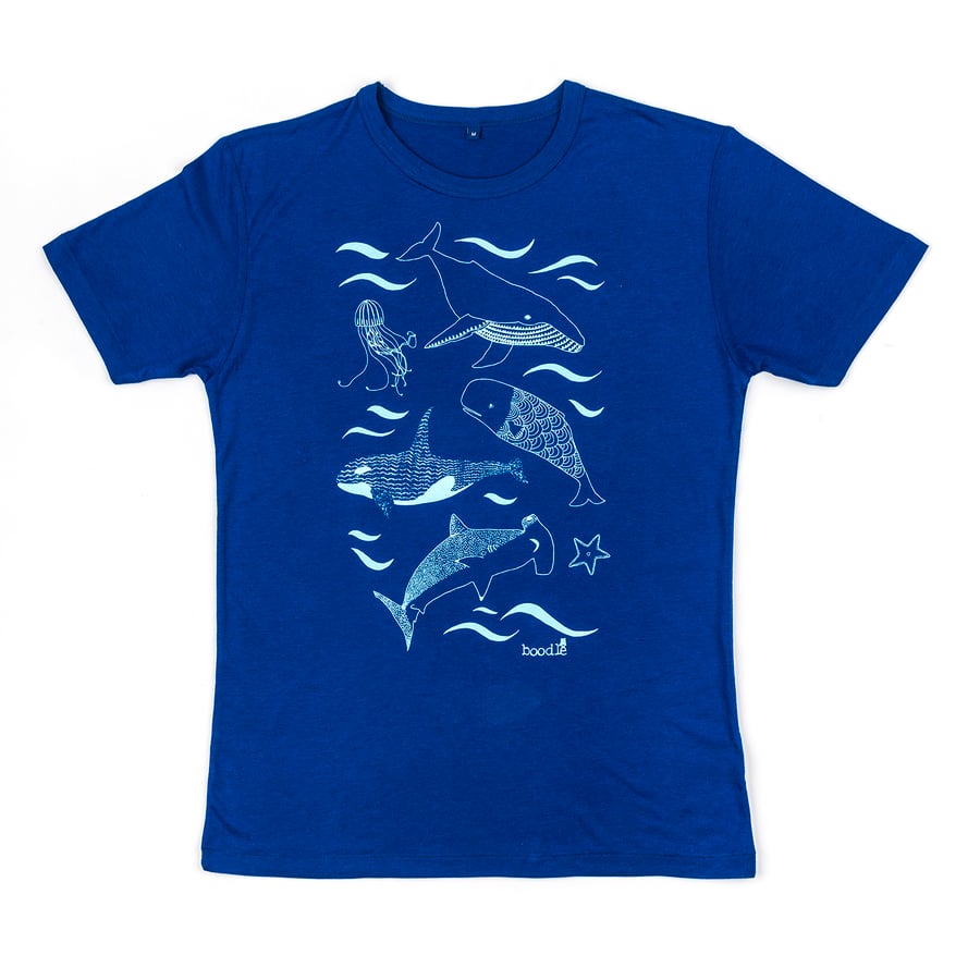 Under the sea Bamboo Mens T-shirt hand screen printed with eco-friendly inks. 
