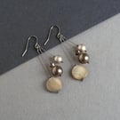 Chocolate Pearl Drop Earrings - Soft Brown Three Strand Dangle Earrings - Gifts