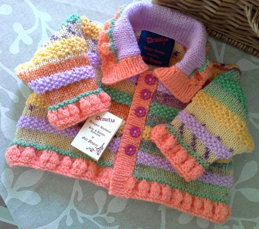 Designer Colourful Baby Girl's Hand Knitted Jacket 6-12 months 