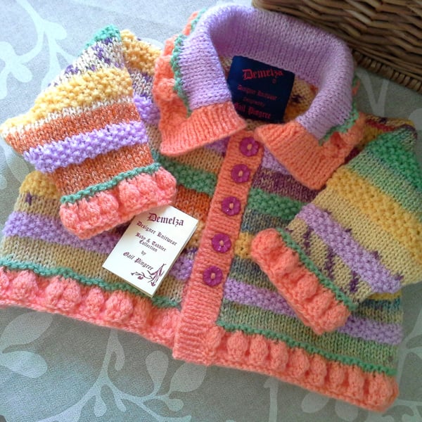 Designer Colourful Baby Girl's Hand Knitted Jacket 6-12 months 