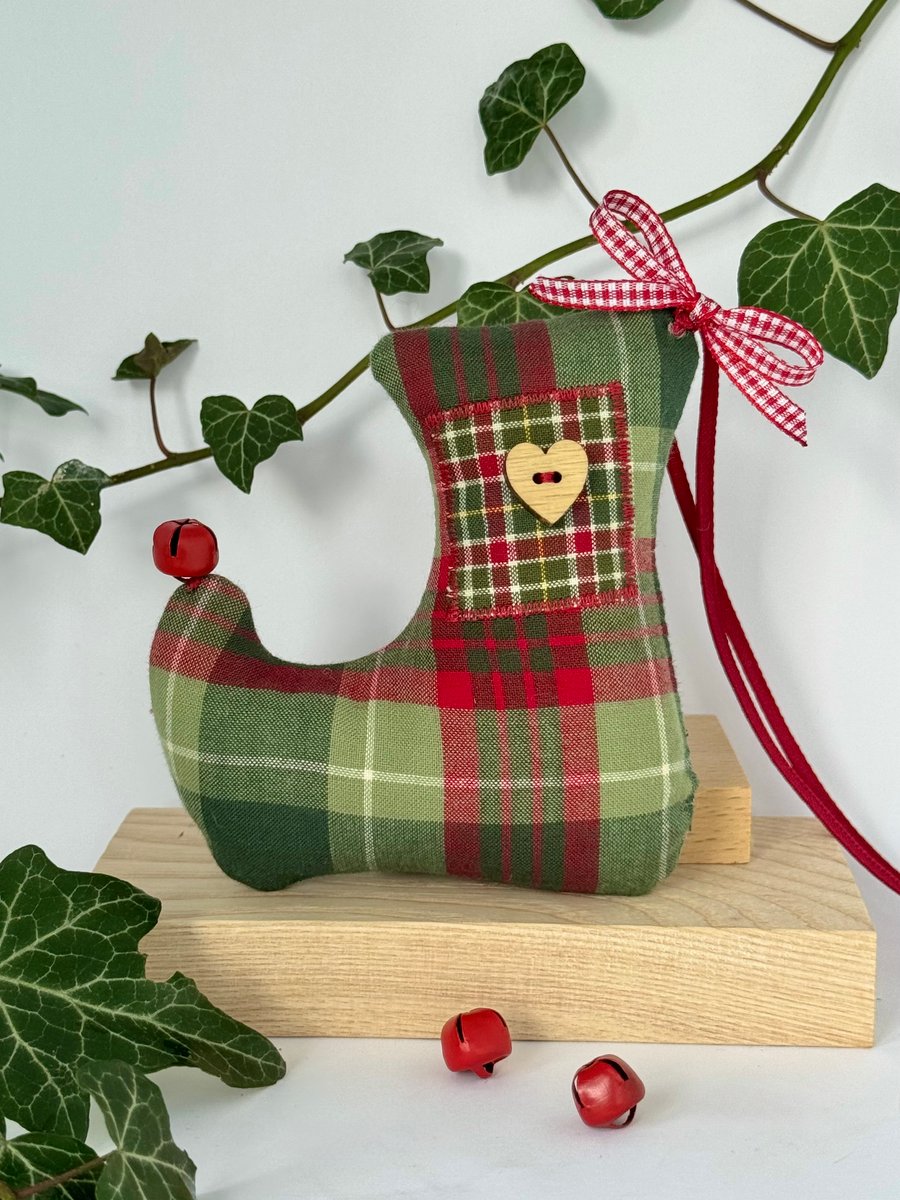 GREEN AND RED TARTAN CHRISTMAS STOCKING DECORATION