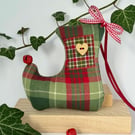 GREEN AND RED TARTAN CHRISTMAS STOCKING DECORATION