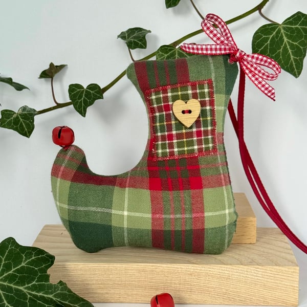 GREEN AND RED TARTAN CHRISTMAS STOCKING DECORATION