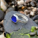 Rare Blue Sea Glass and Sterling Silver Ring- Size M  - 1327