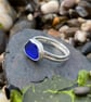 Rare Blue Sea Glass and Sterling Silver Ring- Size M  - 1327