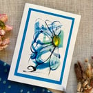 Hand painted blank card, floral abstract original art card, watercolour and ink.