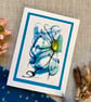 Hand painted blank card, floral abstract original art card, watercolour and ink.