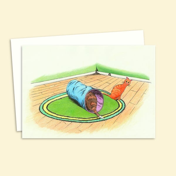 Playful Cats Greeting Card - Hand Drawn Cute Illustration for a Cat Lover