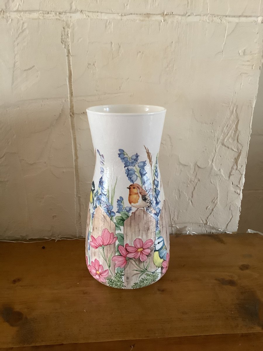 Country garden  design Decoupaged vase