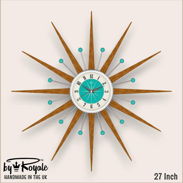 Mid Century Starburst Wall Clock By Royale The Welby in Turquoise