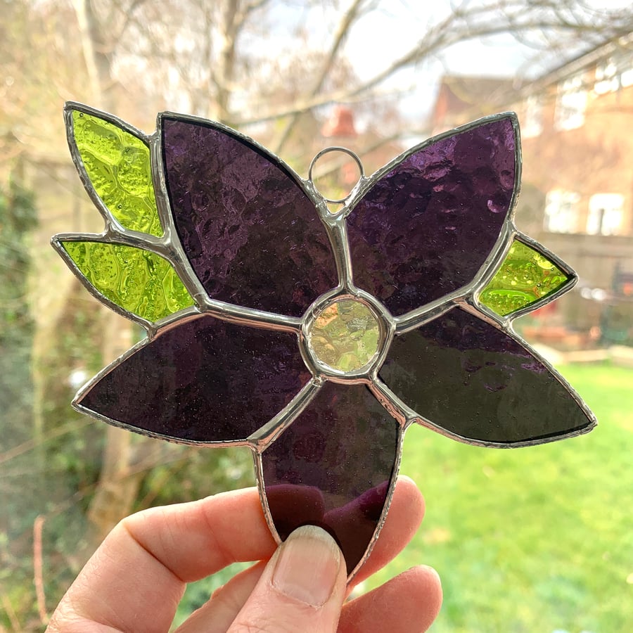 Stained Glass Flower Suncatcher - Handmade Window Decoration - Purple