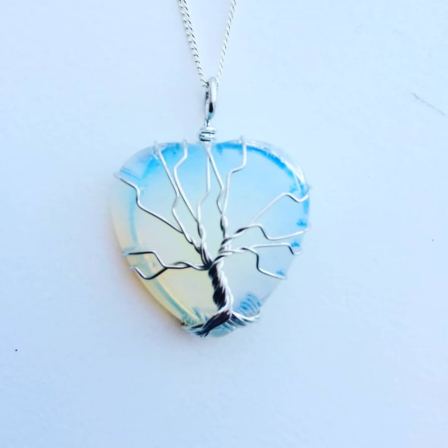 Opalite Tree Of Life Heart Necklace